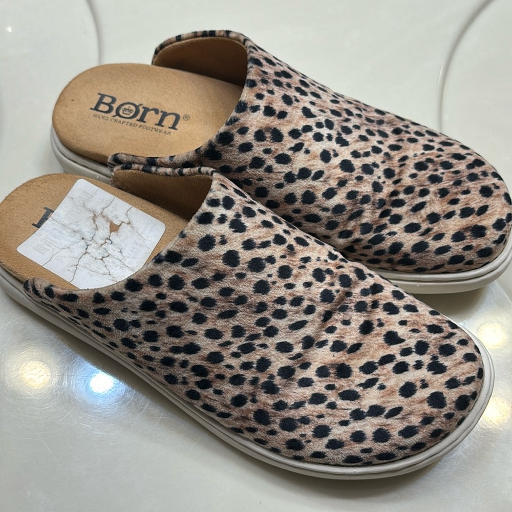 Born Leopard-Print Slip-On Clogs in Tan and Black